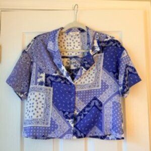 Cropped Bandana Pattern Button Down Shirt, Size S